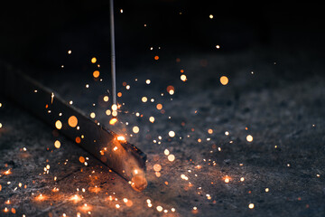 Closeup Steel welding with spark and fire