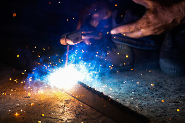 Closeup Steel welding with spark and fire