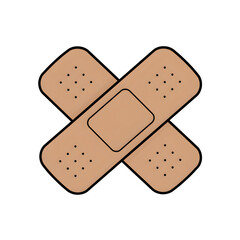 Simple Cartoon Illustration of Brown Bandaids Crossed, Isolated on White or Transparent Background