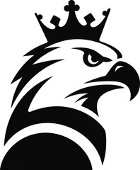 A striking black silhouette of an eagle with a regal crown, symbolizing power and authority. This design is perfect for logo branding, sports teams, or any artistic work that conveys strength.