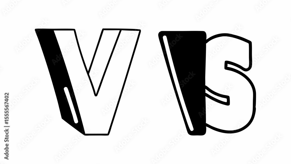 Poster black and white graphic of the letters v and s in a stylized bold font on a white background design 