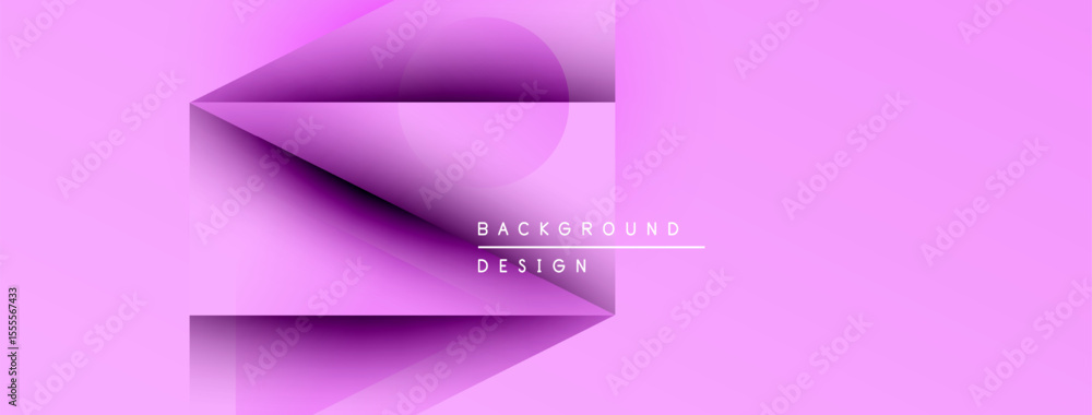 Poster Pink abstract background features layered geometric shapes. Modern design with gradient effects, simple text elements present.