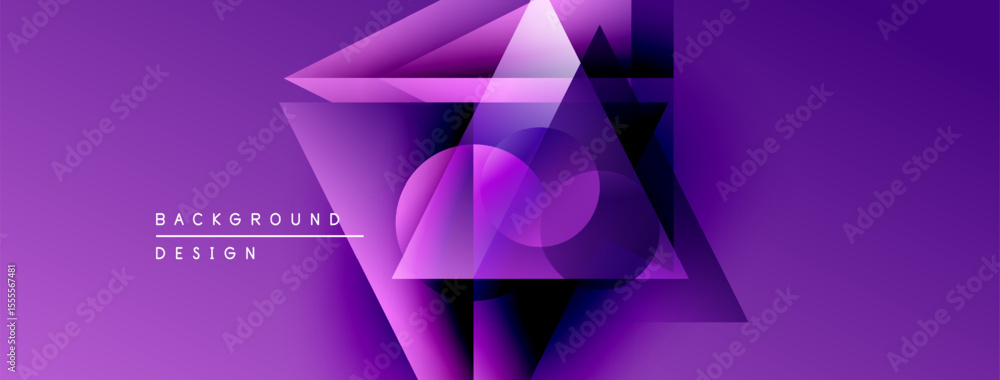 Aufkleber Abstract purple design features overlapping geometric shapes. Circles, triangles create dynamic visual effect. Modern, vibrant background.