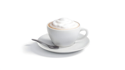 Obraz premium High-Resolution Studio Shot of a Viennese Melange Coffee in a White Cup on a Saucer with Spoon