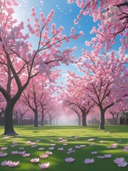 Naklejka premium A Serene Spring Day in Full Bloom Cherry Blossom Tree Lined Path