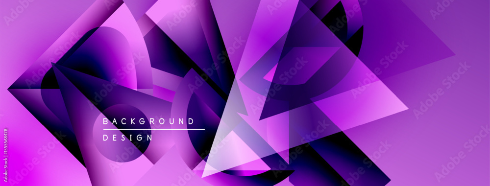 Poster abstract geometric shapes, purple hues dominate design. gradient effect creates depth, modern aesthe