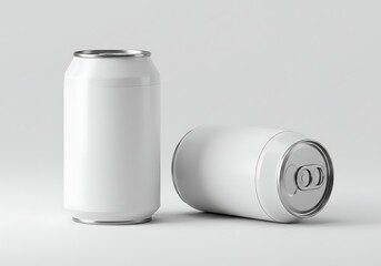 Two Blank Aluminum Beverage Cans in a Studio Setting