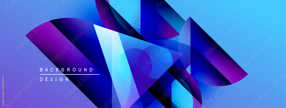 Poster Abstract geometric shapes overlap, creating dynamic blue purple composition. Modern design element for backgrounds, presentations.
