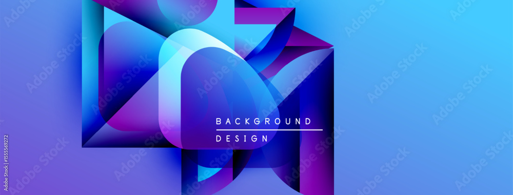 Poster Abstract geometric shapes, vibrant blue purple gradients. Modern design elements create dynamic visual impact. Text reads background design.