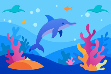 Fototapeta premium Ocean Wonders Delightful Dolphin in Vibrant Coral Reef