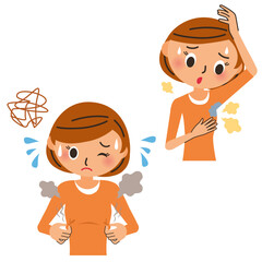 女性の脇汗や匂いに悩むイラスト