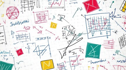 Colorful Chaos: A Whimsical Display of Mathematical Equations and Geometric Shapes