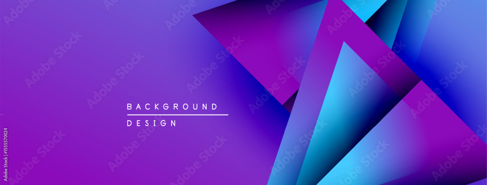 Poster Abstract purple background. Geometric shapes overlap creating dynamic visual effect. Modern design elements present.