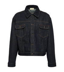 Denim jacket with pleated front detail and buttons isolated on a white background