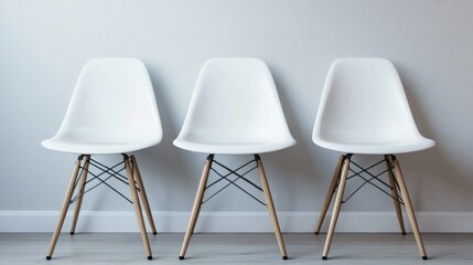Three White Chairs Against a Wall