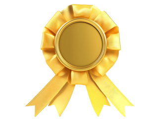 Golden achievement ribbon award, perfect for design elements.