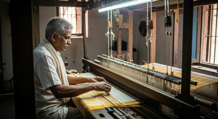 Ai generated image of a skilled artisan weaves fabric on a traditional loom