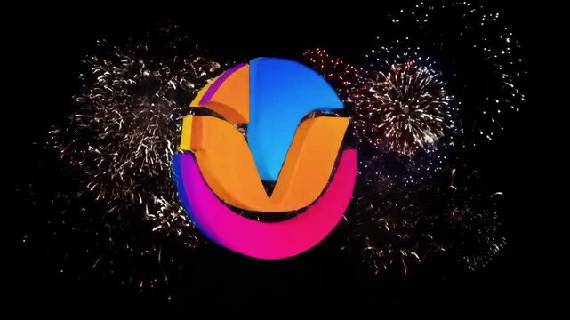 Colorful abstract logo design with fireworks background