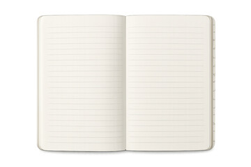 Blank lined notebook lying open, revealing clean white pages ready for sketching, writing, or brainstorming creative ideas