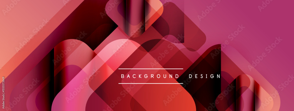 Aufkleber Abstract geometric shapes overlap, creating vibrant red, pink gradients. Modern design features smooth transitions, dynamic composition.