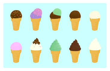 コーンに入ったアイスクリームセット