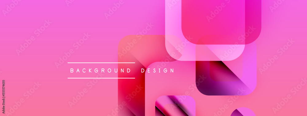 Poster Abstract pink gradient background. Overlapping squares create modern design. Text reads background design. Simple, vibrant, clean aesthetic.