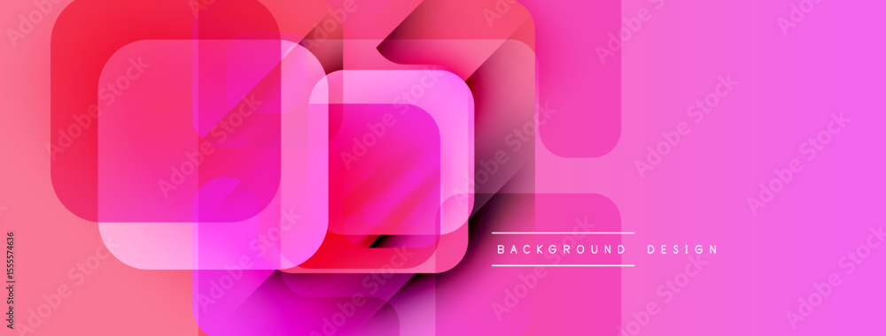 Poster abstract geometric shapes overlap, creating vibrant pink, purple gradients. modern design element fo