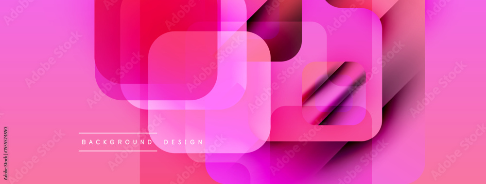 Poster Abstract pink background. Overlapping squares create dynamic visual effect. Gradient transitions add depth, modern aesthetic.