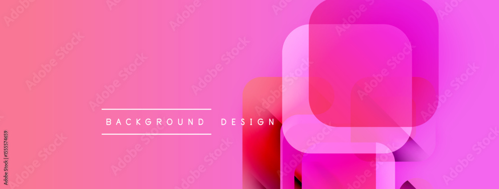 Poster Pink gradient background features overlapping squares. Text reads background design. Modern, vibrant visual presentation.