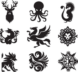 Fototapeta premium Mythical and Heraldic Silhouette Icons