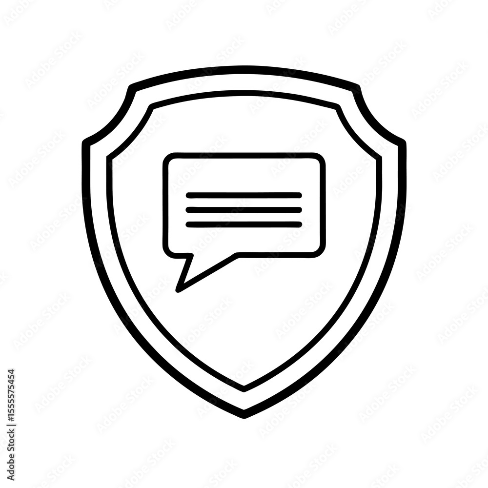 Poster protected communication icon shield with speech bubble symbolizing secure conversations and data tra