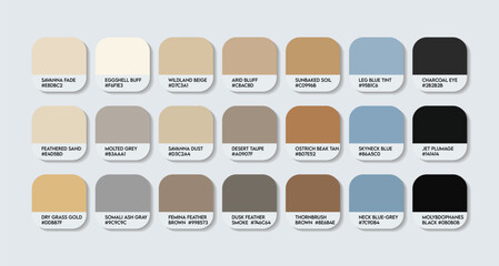 Struthio molybdophanes Color Palette. Somali Ostrich color Tone Swatch Chart with HEX Codes and Color Names. Somali Ostrich Feather and Body Colors Tones Variants. Fashion Trend color palette Vector