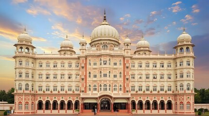 Taj Mahal Palace Hotel at Sunrise – Vibrant Architectural Landmark with Domes and Arches

