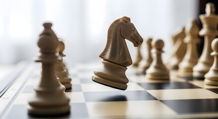 Chess Knight Piece on Board, Strategy and Tactics Concept