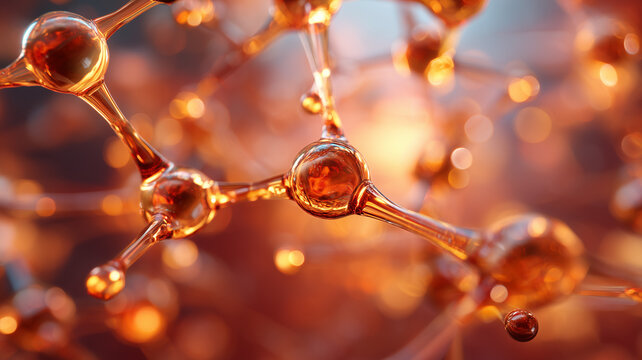Cutting-Edge Molecular Structure Visualization in Warm Amber Tones – Concept of Advanced Materials & Nanotechnology
