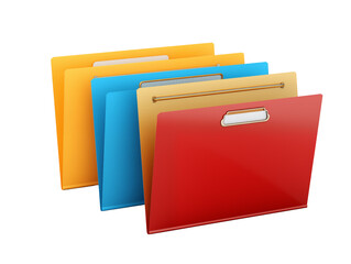 Multicolored folders isolated on transparent background.