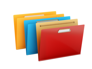 Multicolored folders isolated on transparent background.