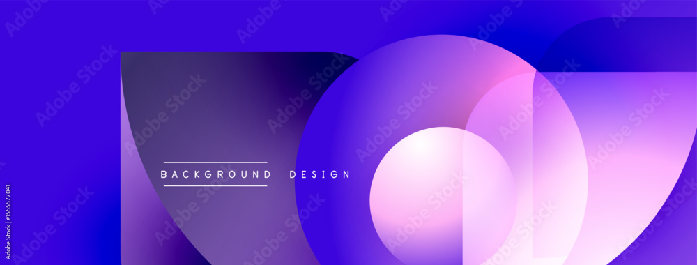 Poster Abstract purple background features overlapping circles, gradients. Text reads background design. Modern, vibrant visual composition.