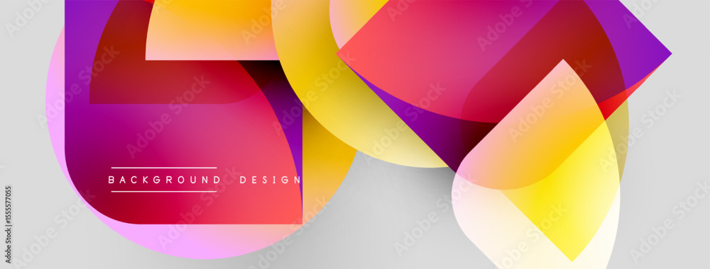 Poster Abstract colorful shapes overlap, creating dynamic visual effect. Gradient hues blend, forming modern background design.