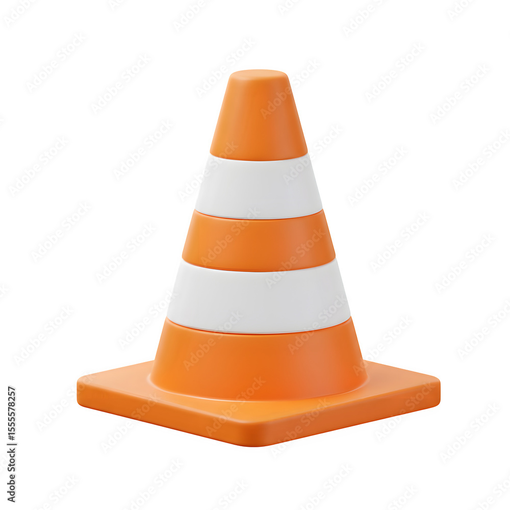 Fototapete clean 3d traffic cone object - modern design for caution & security, isolated on white or transparen