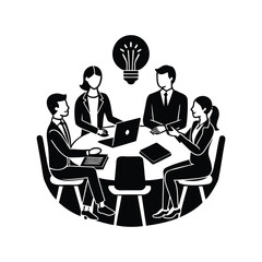 Teamwork and Innovation Depicted in a Business Meeting with Bright Idea