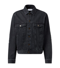 Denim jacket with pleated front detail and buttons isolated on a white background