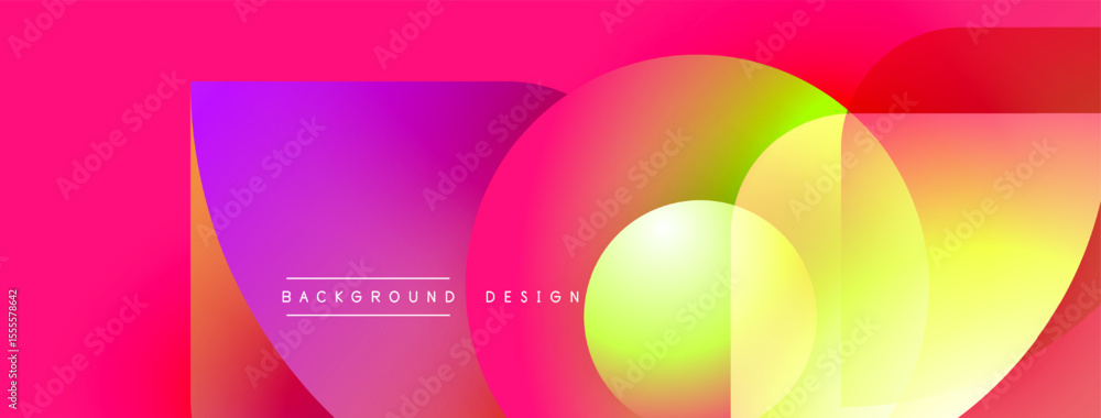 Poster Vibrant abstract background. Overlapping circles create dynamic color gradients. Pink, purple, yellow hues dominate composition. Modern design element.