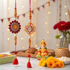 Beautiful Raksha Bandhan greeting card featuring an intricately designed rakhi