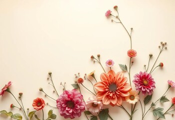 Delicate pressed floral wallpaper on creamy ivory backdrop,  pressed flowers,  elegant