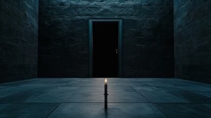 Obraz premium Dark Room with Candlelit Focus on Mystical Doorway Leading to Unknown Shadows
