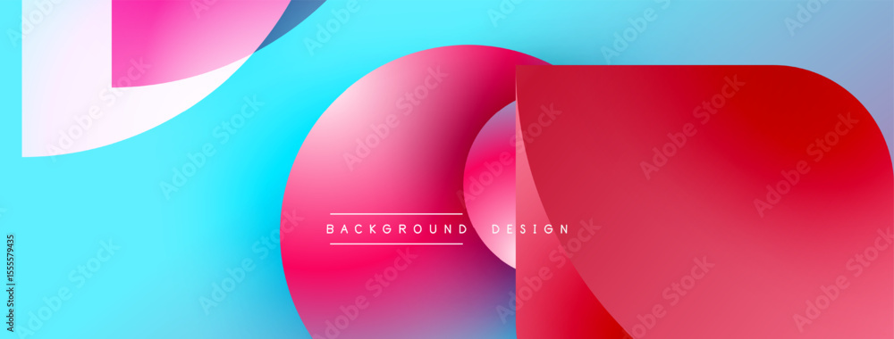 Poster abstract gradient shapes overlap. blue, pink, red hues create modern design. text reads background d