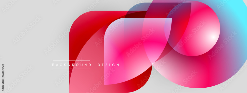 Poster Abstract design features overlapping pink, red, blue shapes. Modern background with gradient effects, simple text label present.