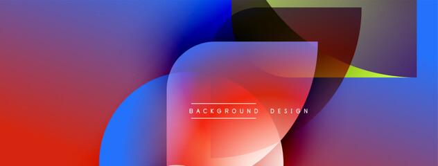 Fototapeta premium Abstract vibrant background. Overlapping shapes create dynamic visual effect. Red, blue, purple hues dominate composition. Modern design element.