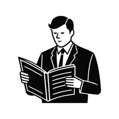 Silhouette of a businessman reading a book in a suit and tie